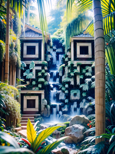 Jungle Temple Waterfall Photo QR Code Art — image 1