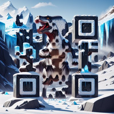 Snowy Tyrannosaurus Rex Digital Painting QR Code for Posters