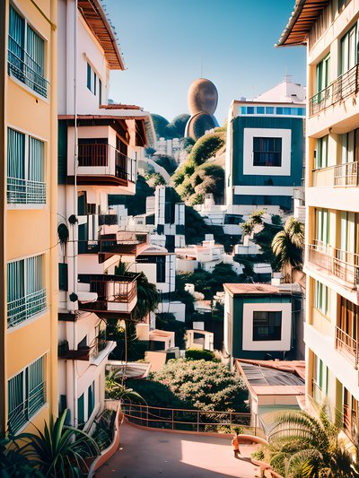 Tropical Hillside City Film Photo QR Code Art