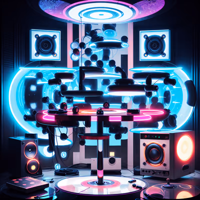 Retrofuturist Audio Lounge Neon QR Code for Posters — image 1