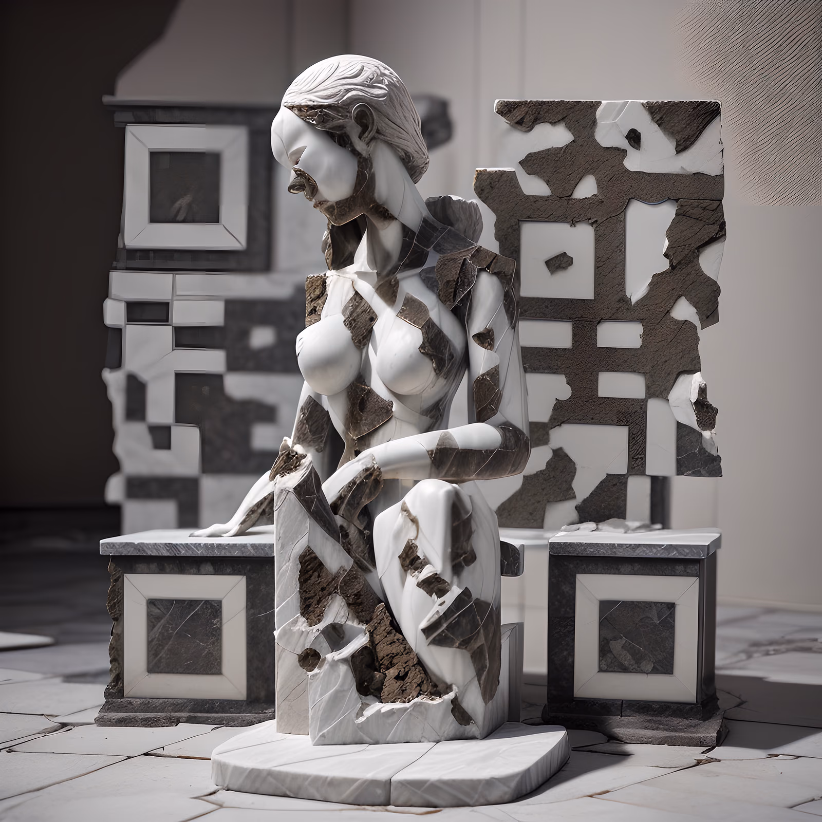 Разбитая мраморная статуя: скульптурное QR-код искусство — изображение 1
