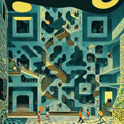 Impossible Staircase Courtyard Surreal QR Code Art