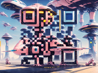 Розовый ретрофутуристичный город с капсулой: QR-код для постеров — изображение 1