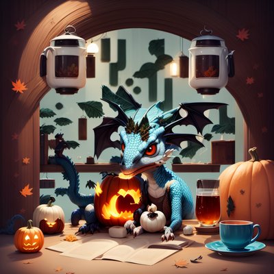 Blue Dragon With Pumpkins Storybook QR Code Art