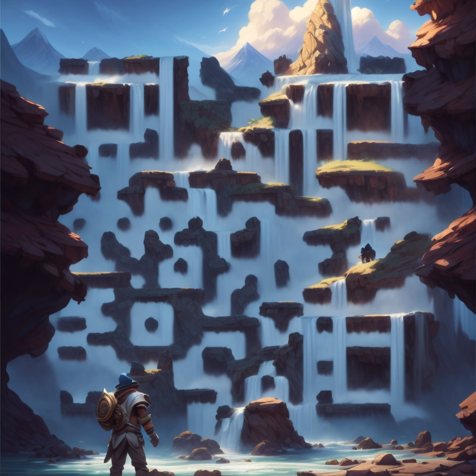 Waterfall Cliffs Adventurer Concept Art QR Code for Posters — image 1