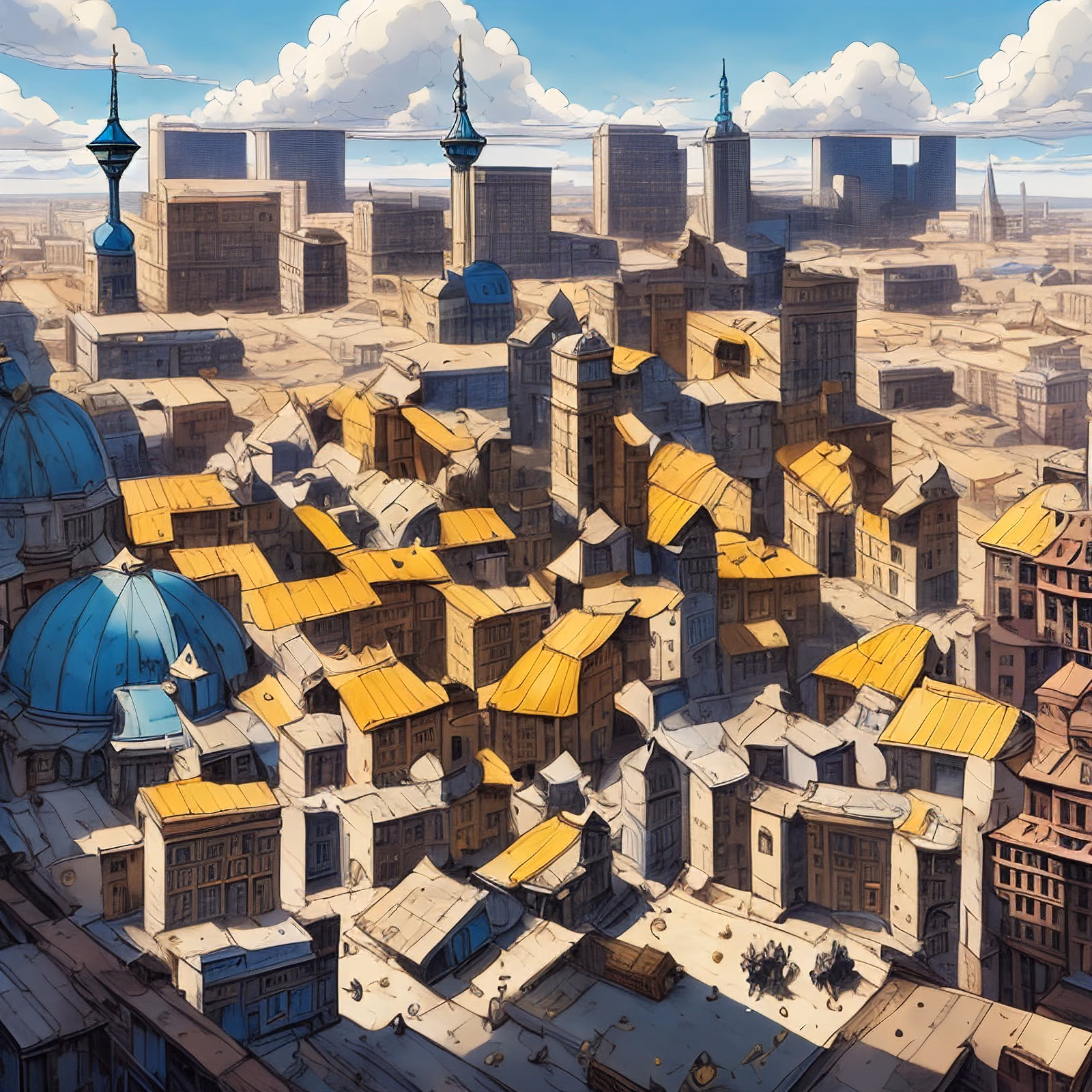 Aerial City Rooftops Comic Style QR Code for Posters — image 1