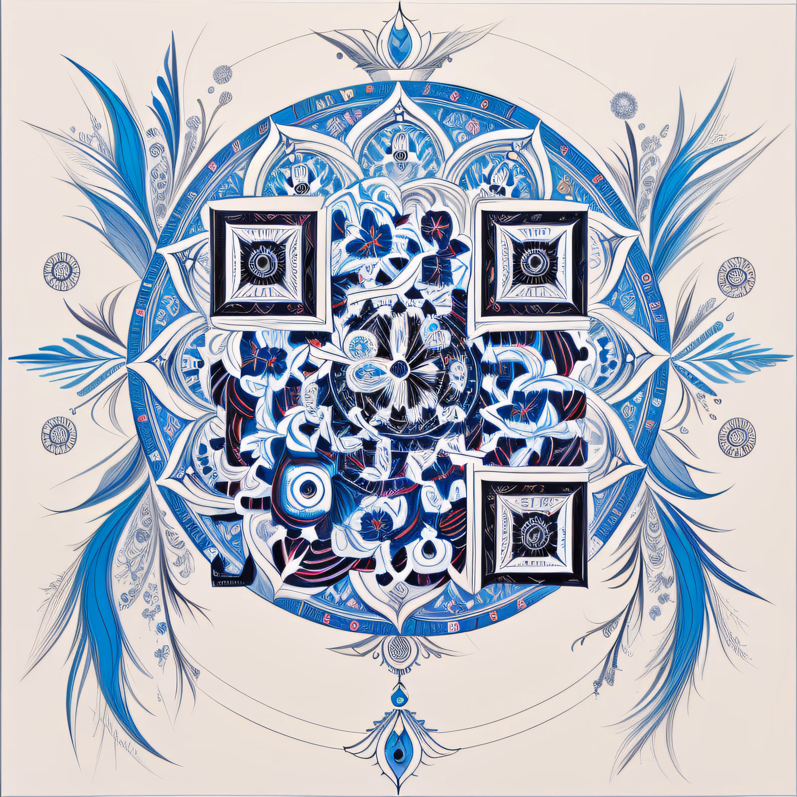 Blue Floral Mandala Ornamental QR Code Art — image 1