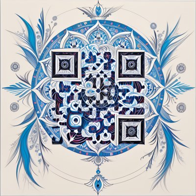 Blue Floral Mandala Ornamental QR Code Art