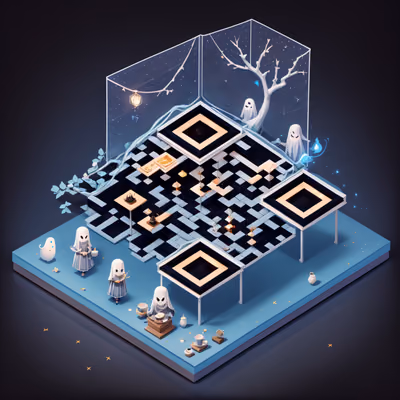 Isometric Ghost Cafe Diorama QR Code for Posters — image 1