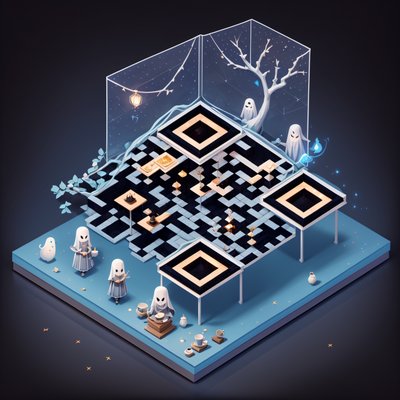 Изометрическое кафе с призраками: диорама с QR-кодом для постеров