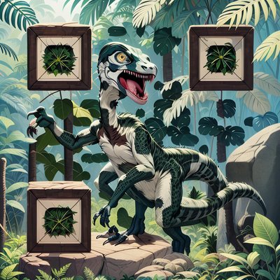 Velociraptor Jungle Cartoon Dinosaur QR Code for Posters
