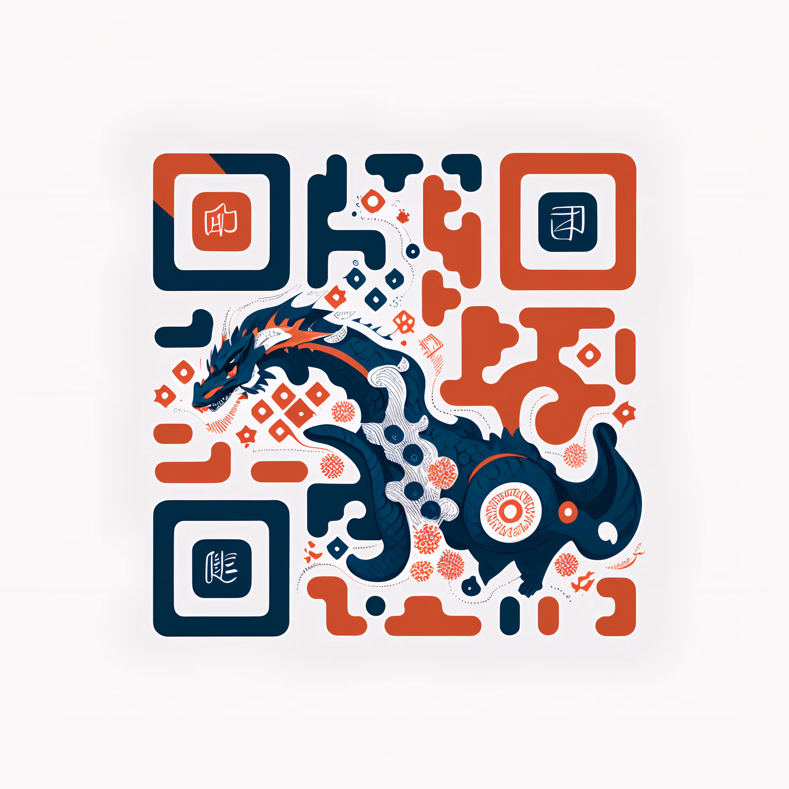 Тёмно-синий и красный дракон, плоская векторная графика: QR-код — изображение 1