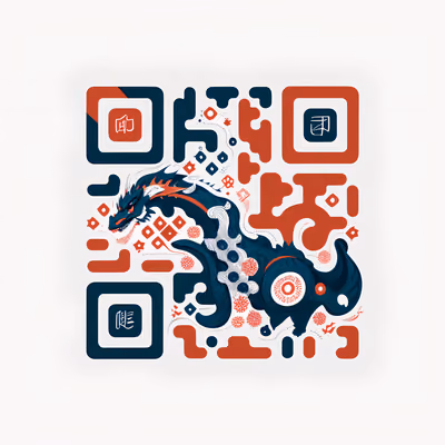 Тёмно-синий и красный дракон, плоская векторная графика: QR-код — изображение 1