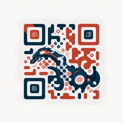 Navy Red Dragon Flat Vector QR Code for Posters