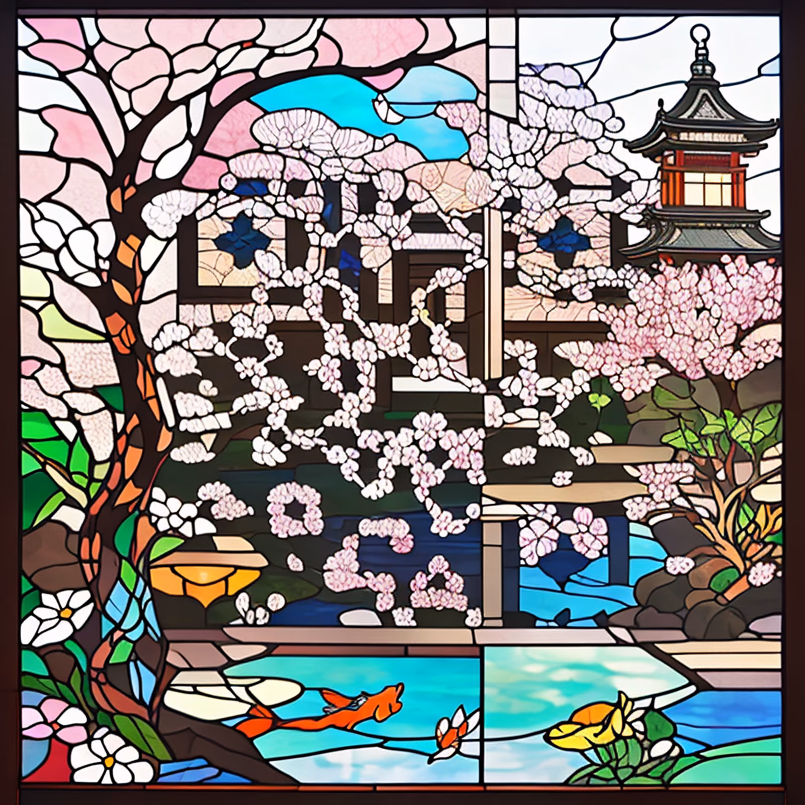 Cherry Blossom Garden Stained Glass QR Code Art — image 1