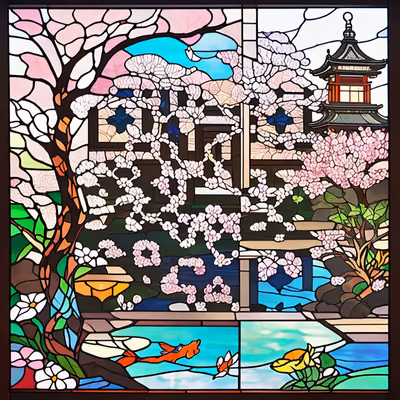 Cherry Blossom Garden Stained Glass QR Code Art — image 1