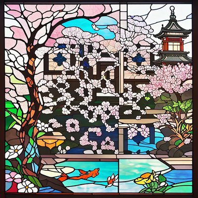 Cherry Blossom Garden Stained Glass QR Code Art