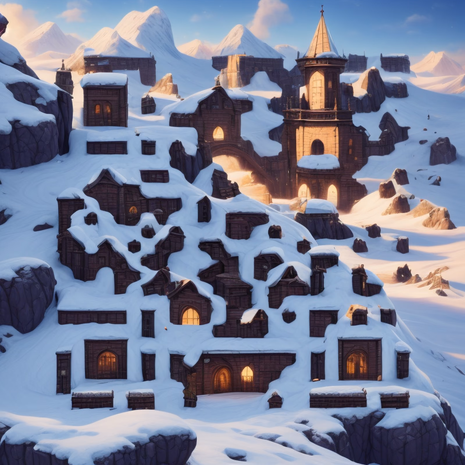Snowy Mountain Village Game Art QR Code for Posters — image 1