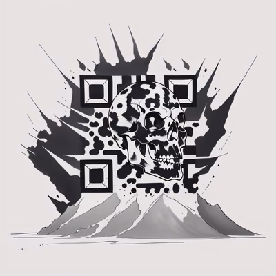 Череп из туши и горы: QR-код в стиле татуировки для одежды — изображение 1
