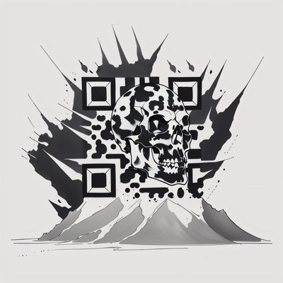 Ink Skull and Mountains Tattoo QR Code for Apparel