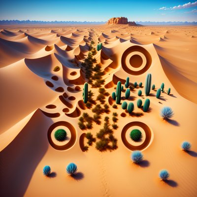 Desert Dunes Cactus Digital Painting Landscape QR Code Art