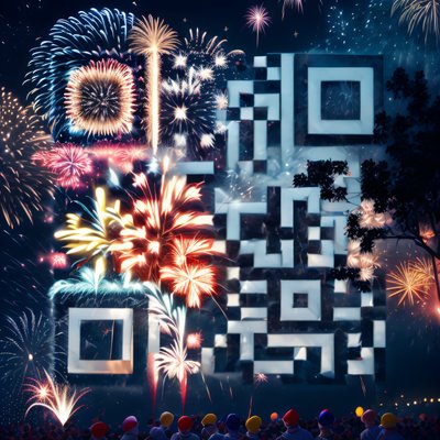 New Year Fireworks Night Sky QR Code for Event Invitations