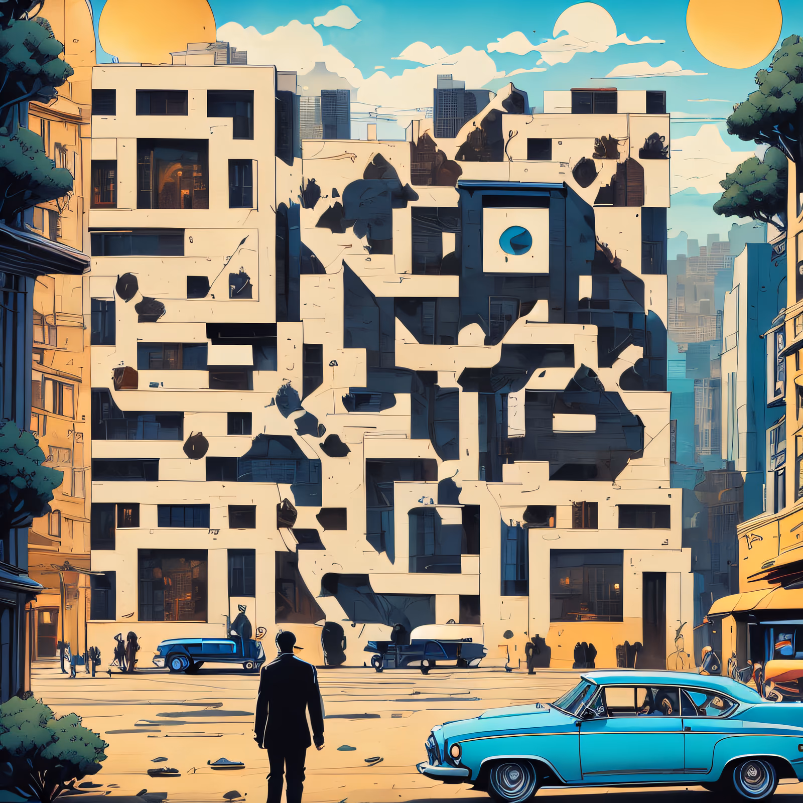 Comic Style City Street Scene QR Code for Posters — image 1