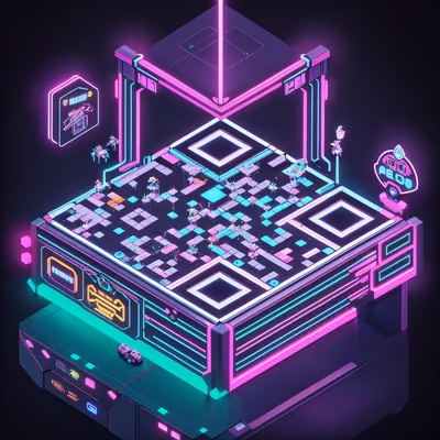 Isometric Neon Arcade 3D QR Code for Posters — image 1