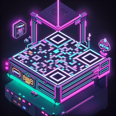 Isometric Neon Arcade 3D QR Code for Posters