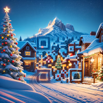 Snowy Christmas Village Game Art Mountains QR Code for Greeting Cards — image 1