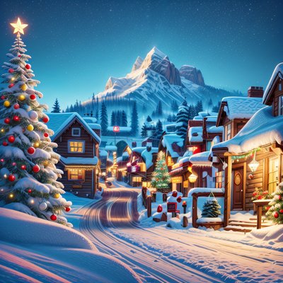 Snowy Christmas Village Game Art Mountains QR Code for Greeting Cards