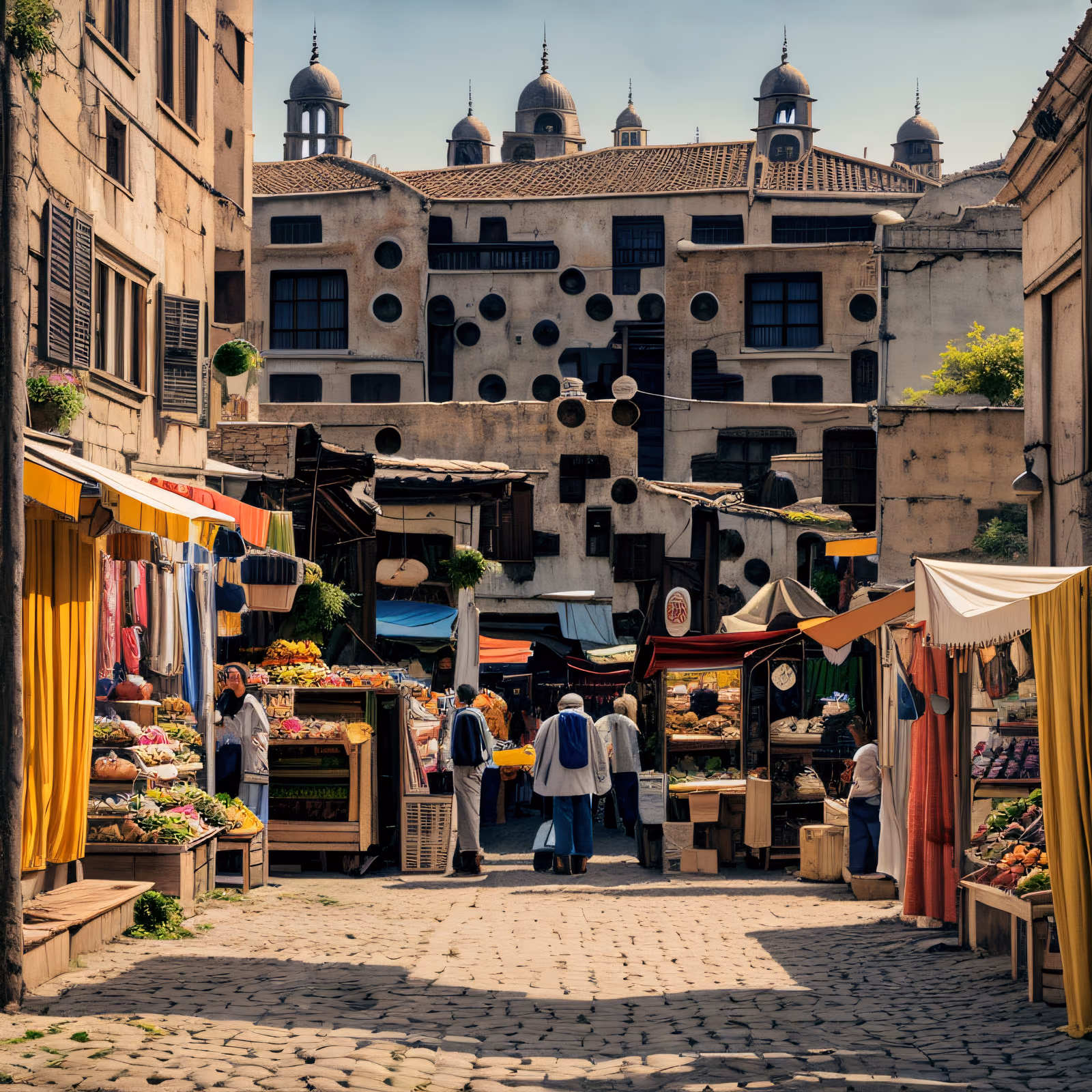 Sunlit Market Street Photorealistic QR Code Art — image 1