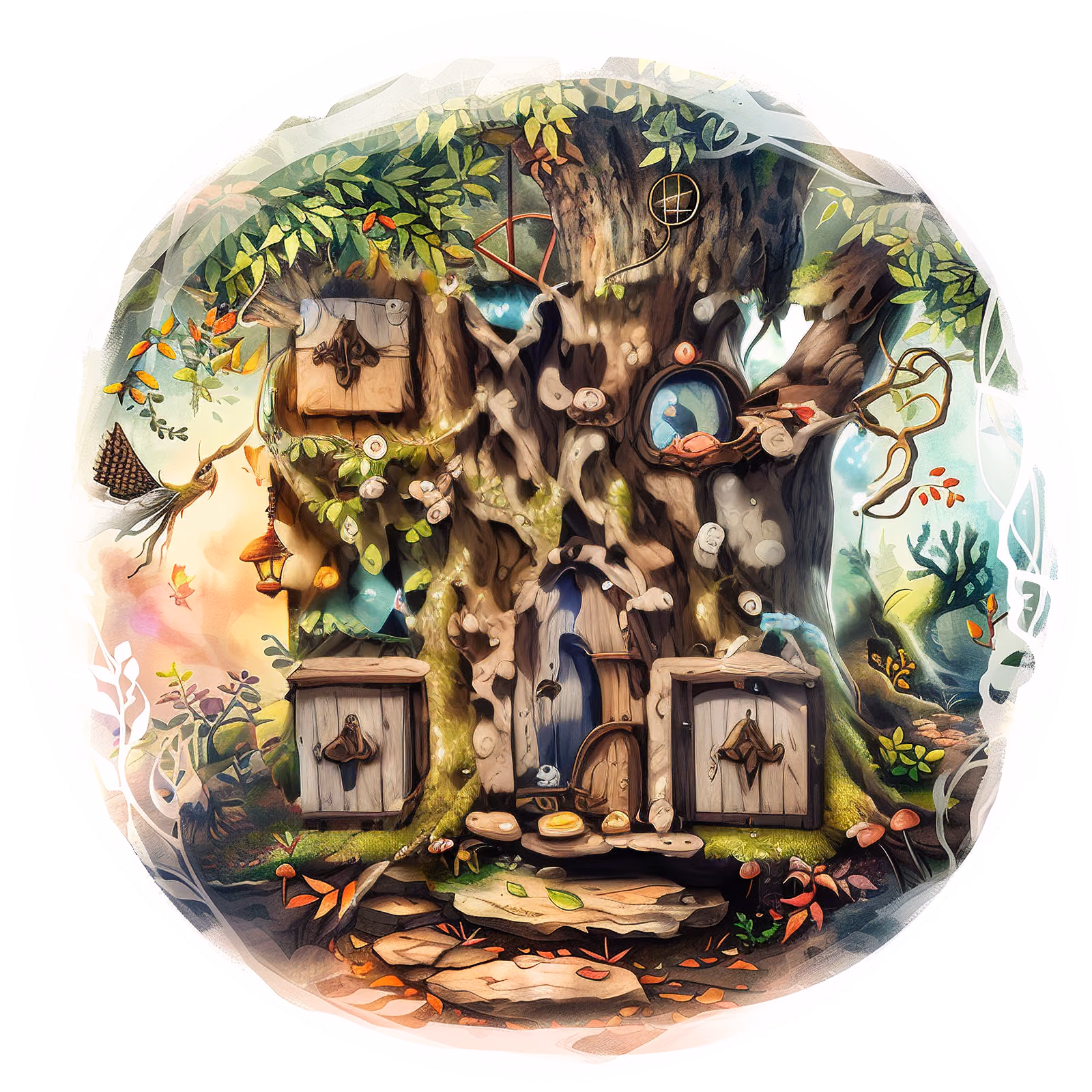 Fairy Door Tree Trunk Fantasy QR Code for Stickers — image 1