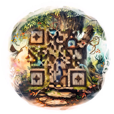Fairy Door Tree Trunk Fantasy QR Code for Stickers — image 1