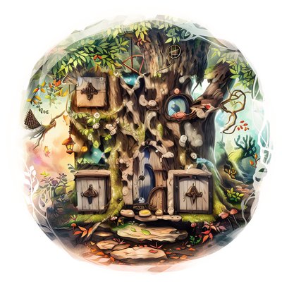 Fairy Door Tree Trunk Fantasy QR Code for Stickers
