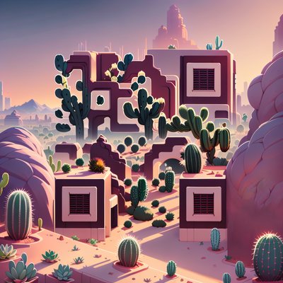 Desert City Cactus Game Art QR Code for Posters