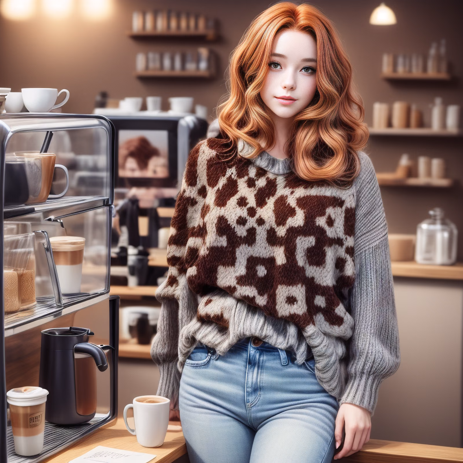 Auburn Haired Woman Cafe Portrait QR Code for Posters — image 1