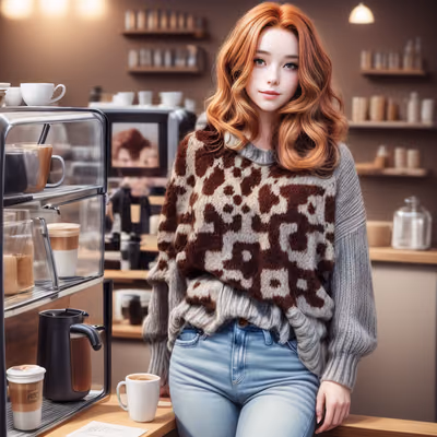 Auburn Haired Woman Cafe Portrait QR Code for Posters — image 1