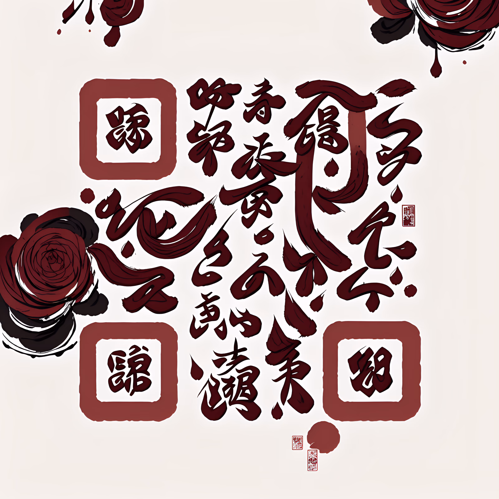 Burgundy Calligraphy Roses Ink QR Code Art — image 1