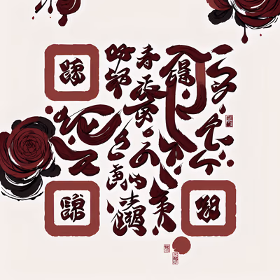 Burgundy Calligraphy Roses Ink QR Code Art — image 1