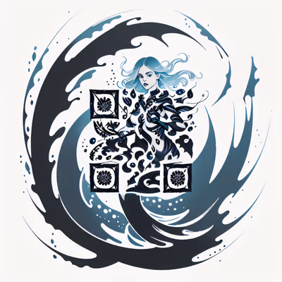 美人鱼战士墨线纹身二维码设计，适合临时纹身 — 图片 1