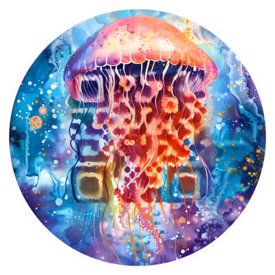 Jellyfish Watercolor QR Code for Stickers — image 1