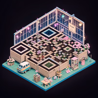 Isometric Flower Shop Diorama QR Code for Storefront Displays — image 1