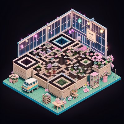 Isometric Flower Shop Diorama QR Code for Storefront Displays