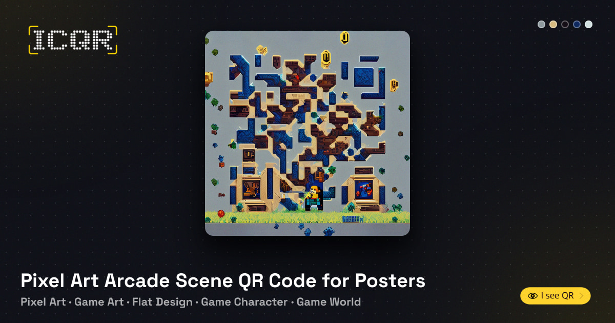 Pixel Art Arcade Scene QR Code for Posters • ICQR