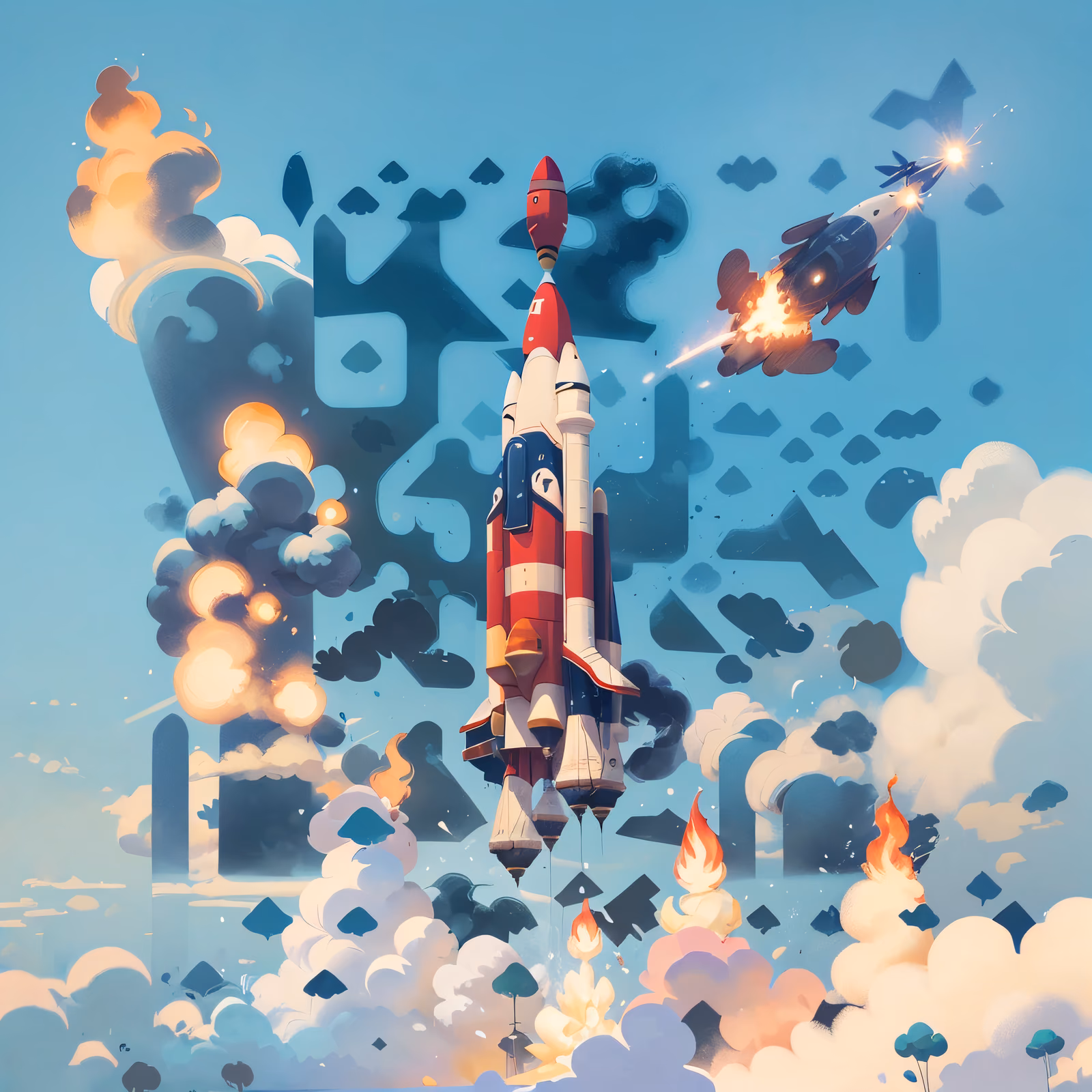 Rocket Launch Cartoon Sky QR Code Art — image 1