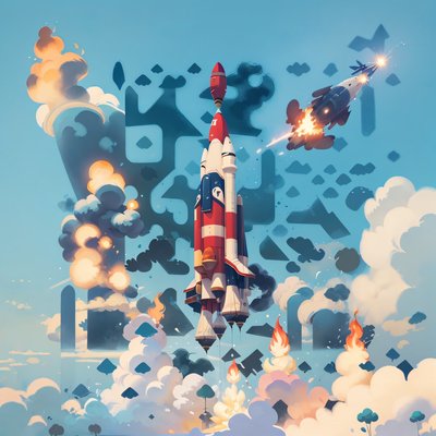 Rocket Launch Cartoon Sky QR Code Art