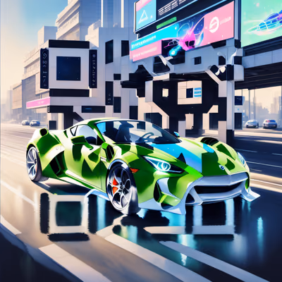 Неоново-зелёный спорткар в будущем: QR-код для постеров — изображение 1