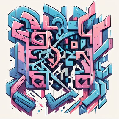 Pink Blue Graffiti Lettering QR Code for Stickers