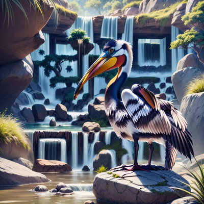 Pelican Waterfall Digital Painting QR Code Art — image 1